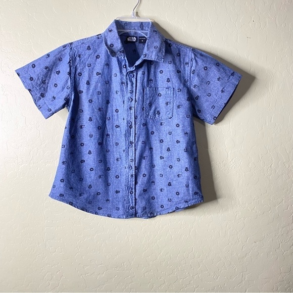 Star Wars Blue and Black Button Down Collar Shirt with Short Sleeves Boys Size M - Picture 5 of 7